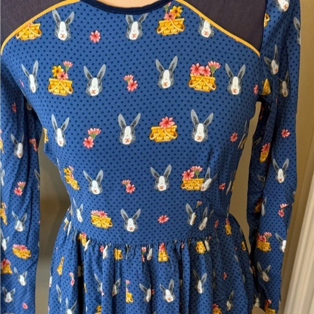 Antix Womens Dress Blue Rabbit Pattern Size XS (P) Knee Length Easter Spring - Picture 7 of 13